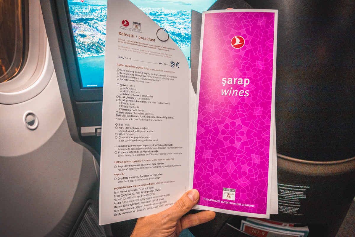 Turkish Airlines Boeing 787 9 Business Class Menu
