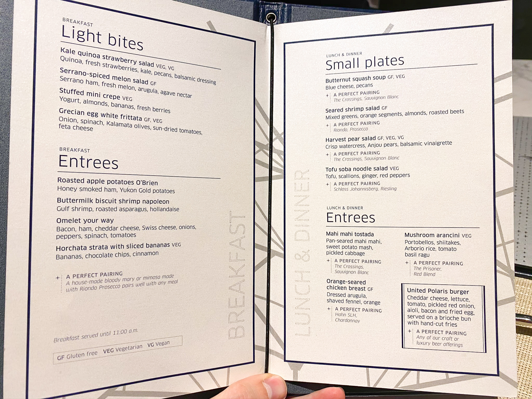 United Polaris Lounge ORD Dinner Menu