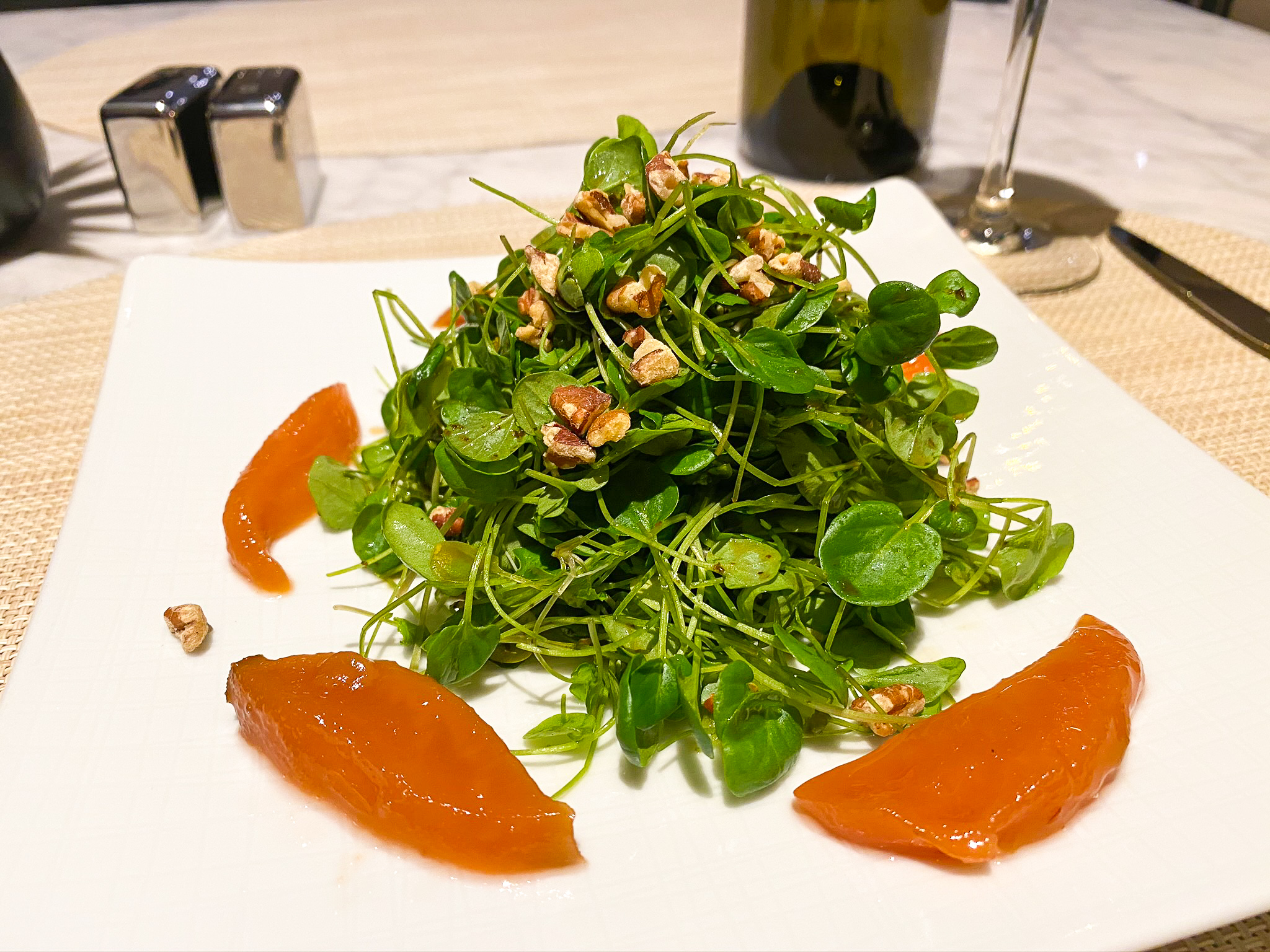 United Polaris Lounge ORD Pear Salad Appetizer