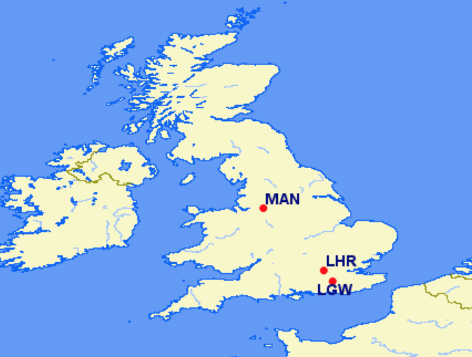 Virgin Atlantic hubs and focus cities