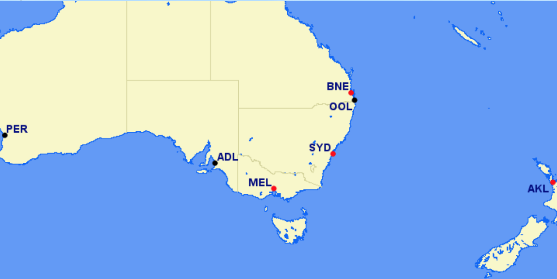 Virgin Australia hubs and focus cities