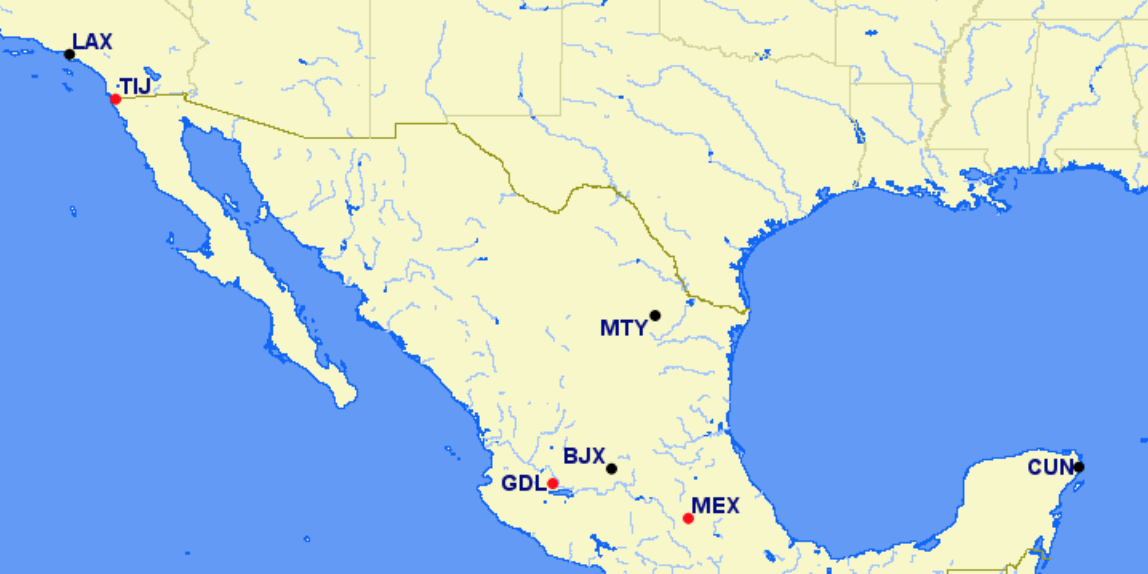 Volaris hubs and focus cities