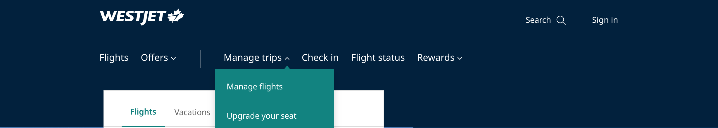 WestJet Manage Booking