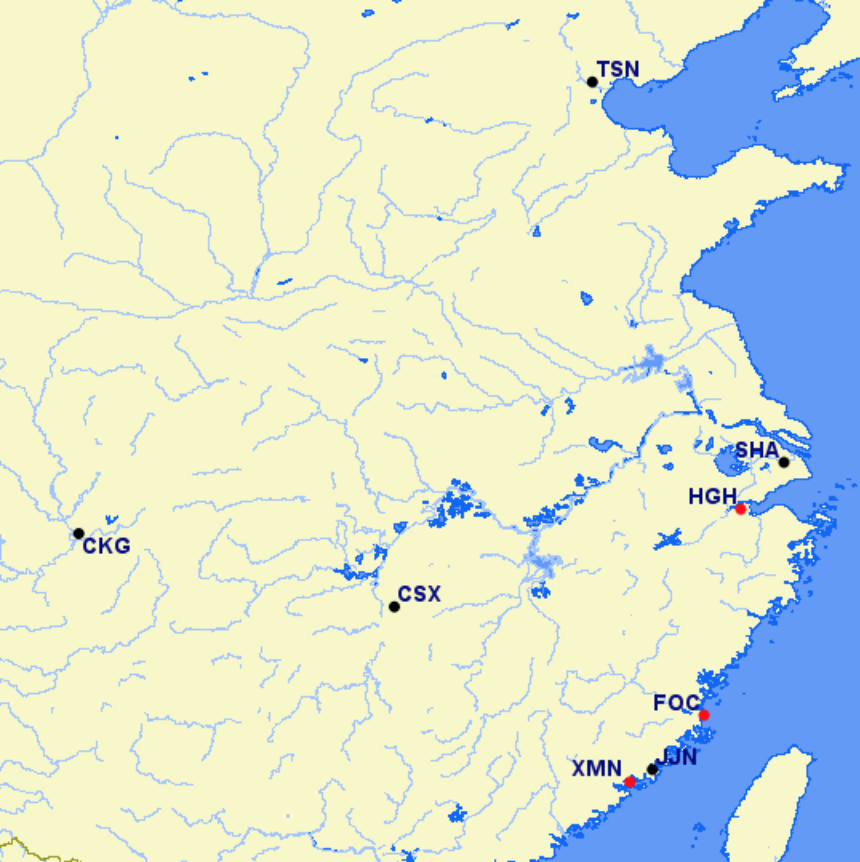 XiamenAir hubs and focus cities