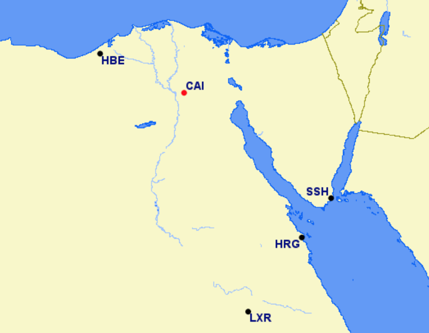 Egyptair hubs and focus cities