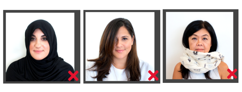 Hair and head coverings in Passport photo