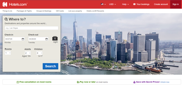 Hotels.com Home Page