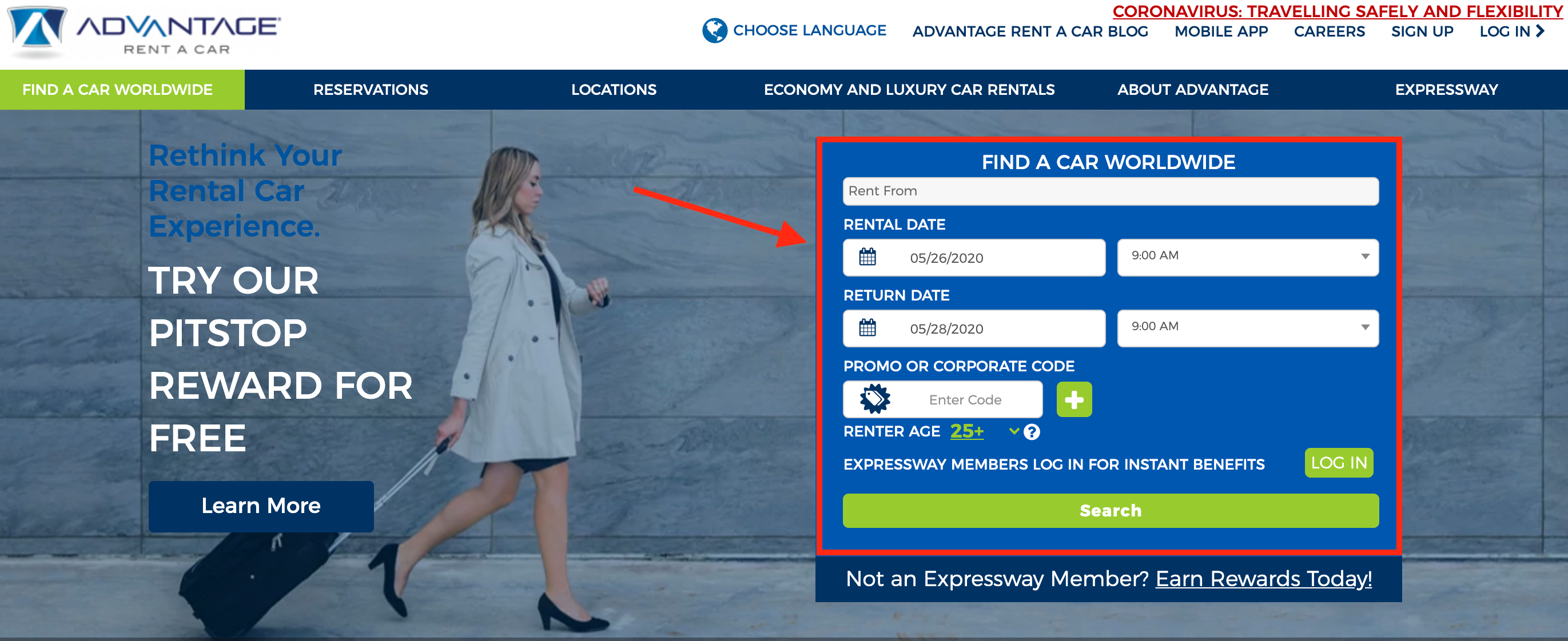 Advantage Rent A Car homepage