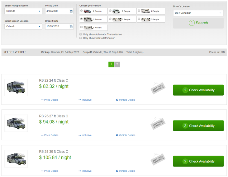 Camper Travel Bookings search