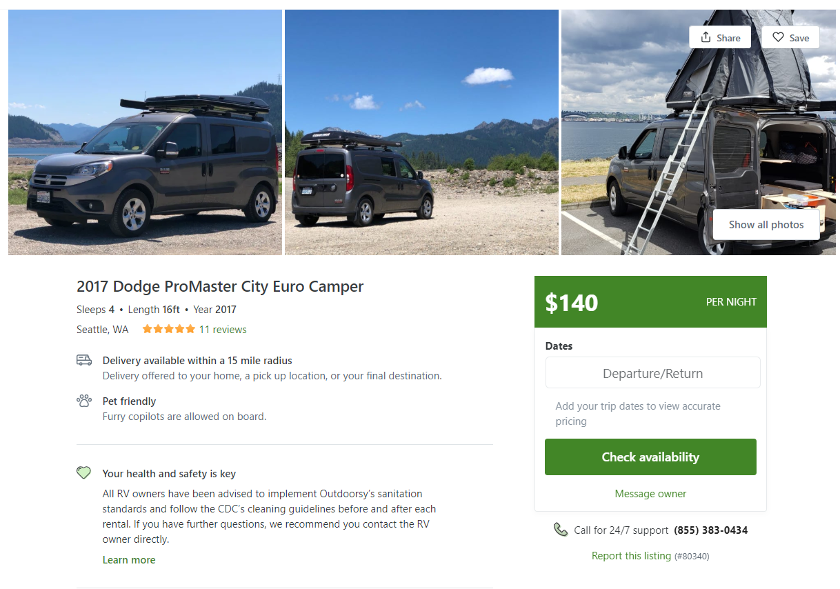 Outdoorsy product page