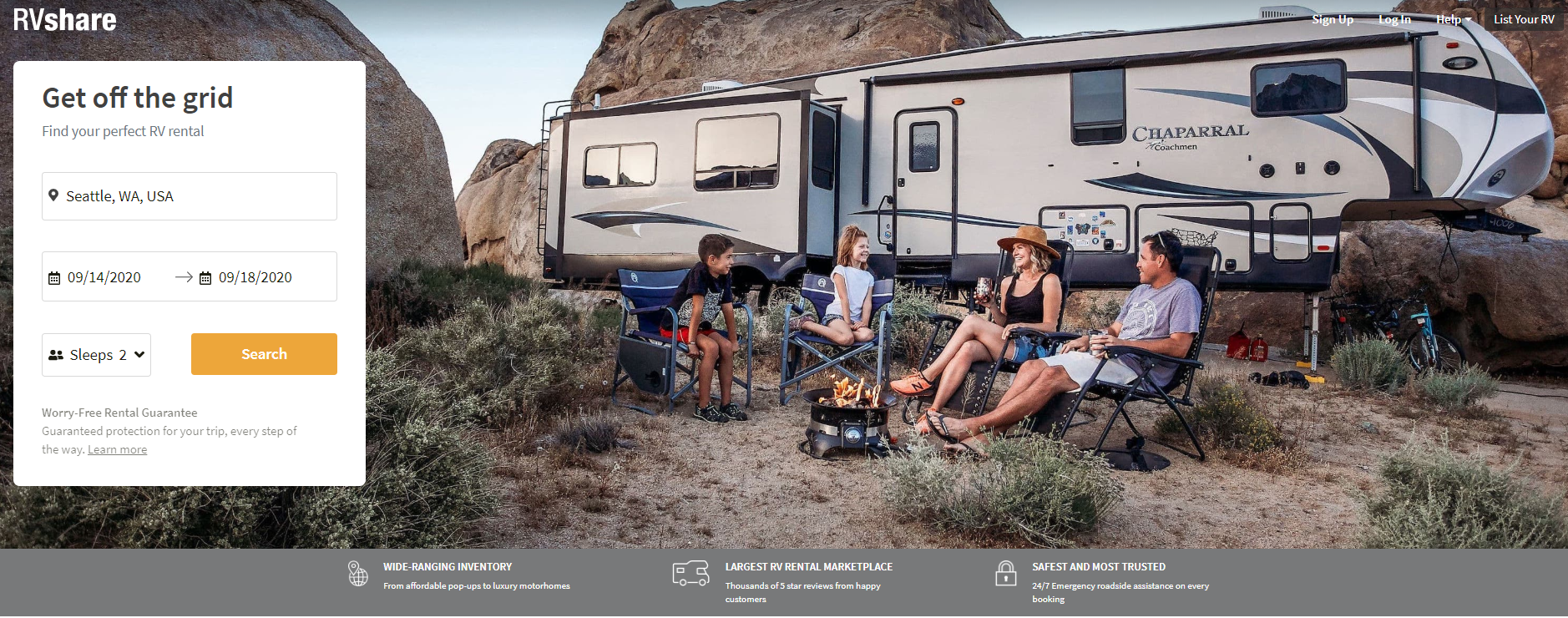 RV Share home page