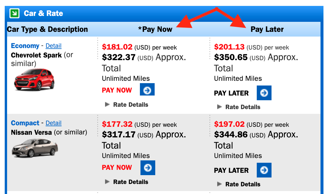 Thrifty car rental search results