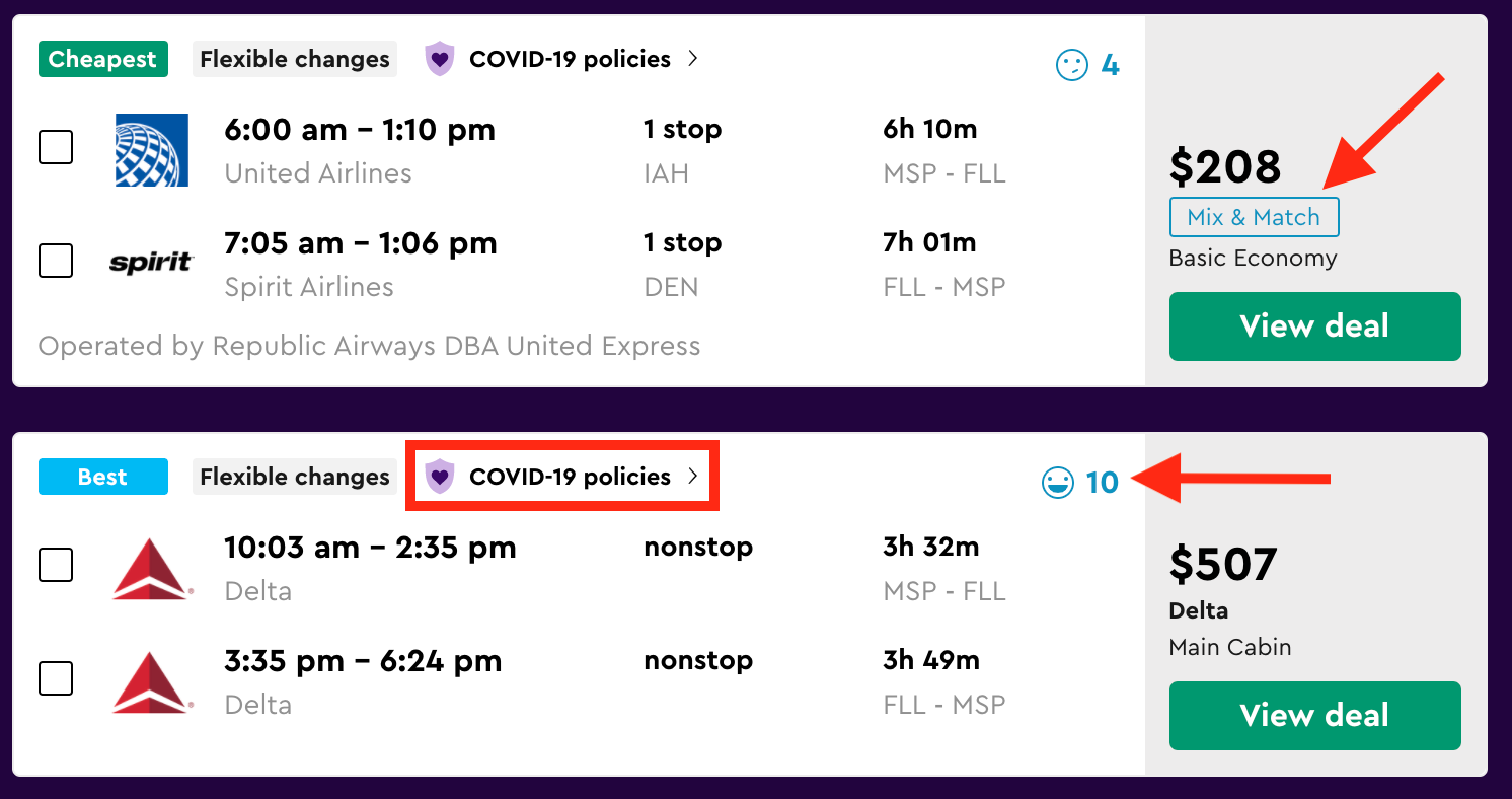 Flight search results on Momondo