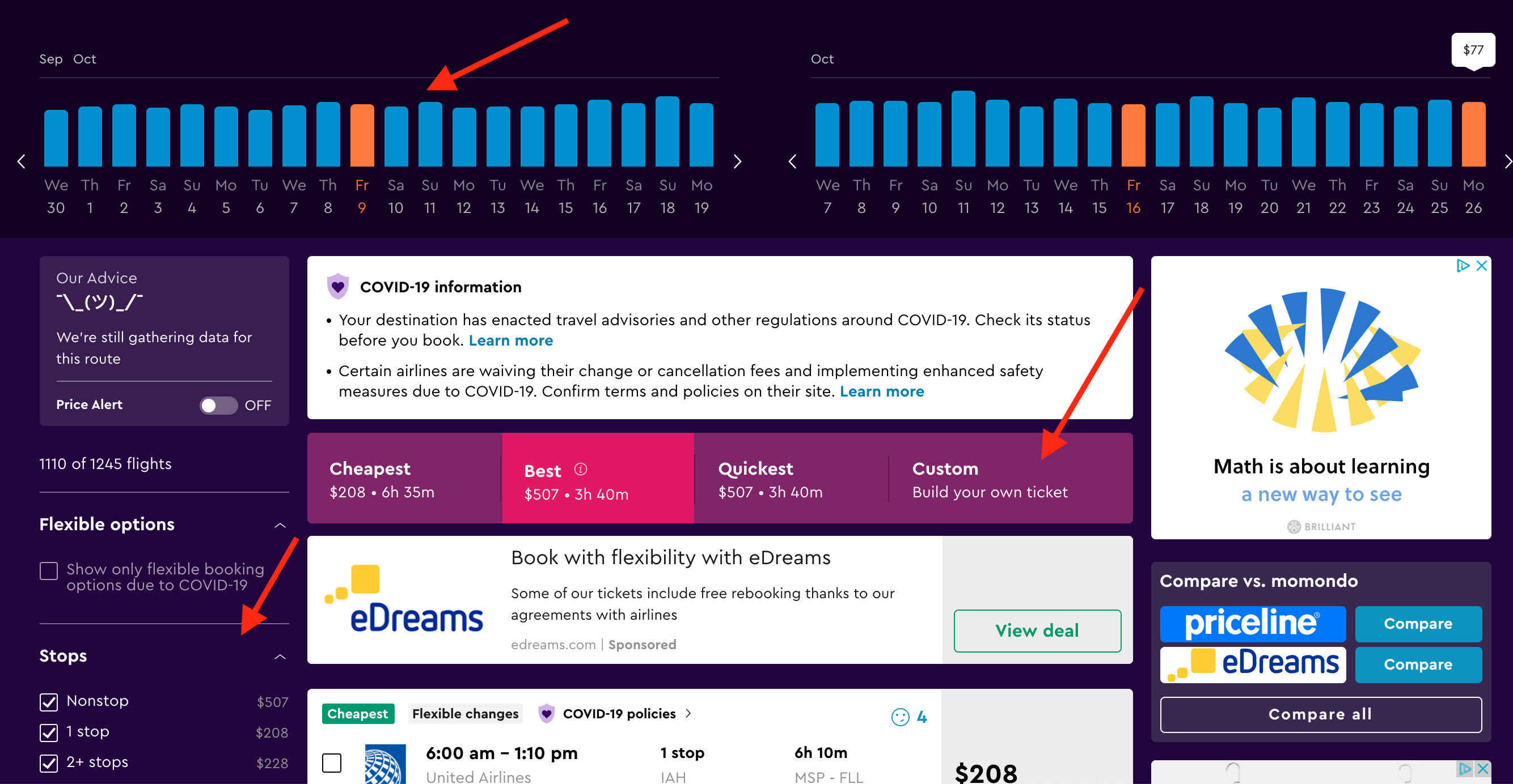 Momondo Flight Search Results