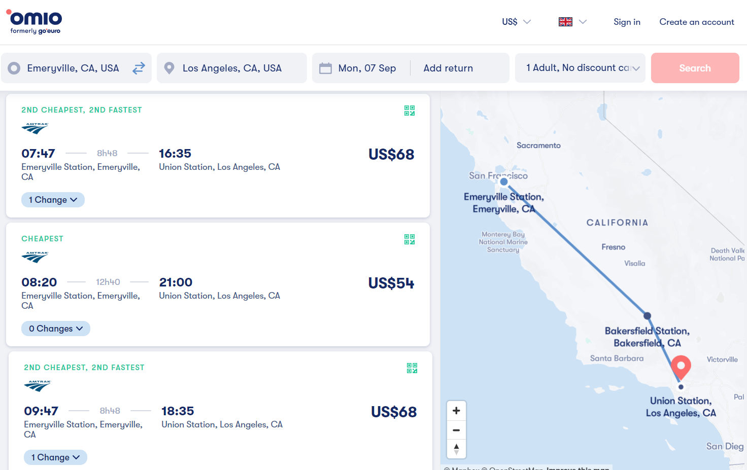Omio Amtrak tickets
