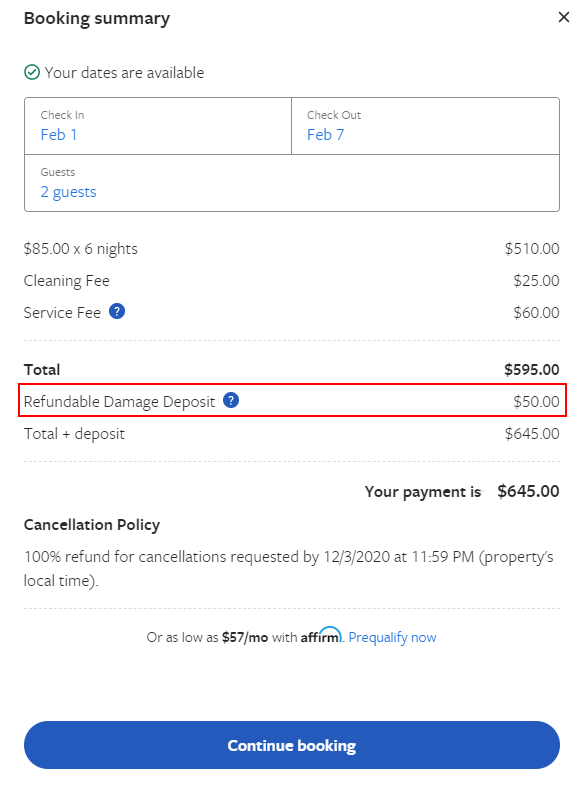 VRBO Booking Summary