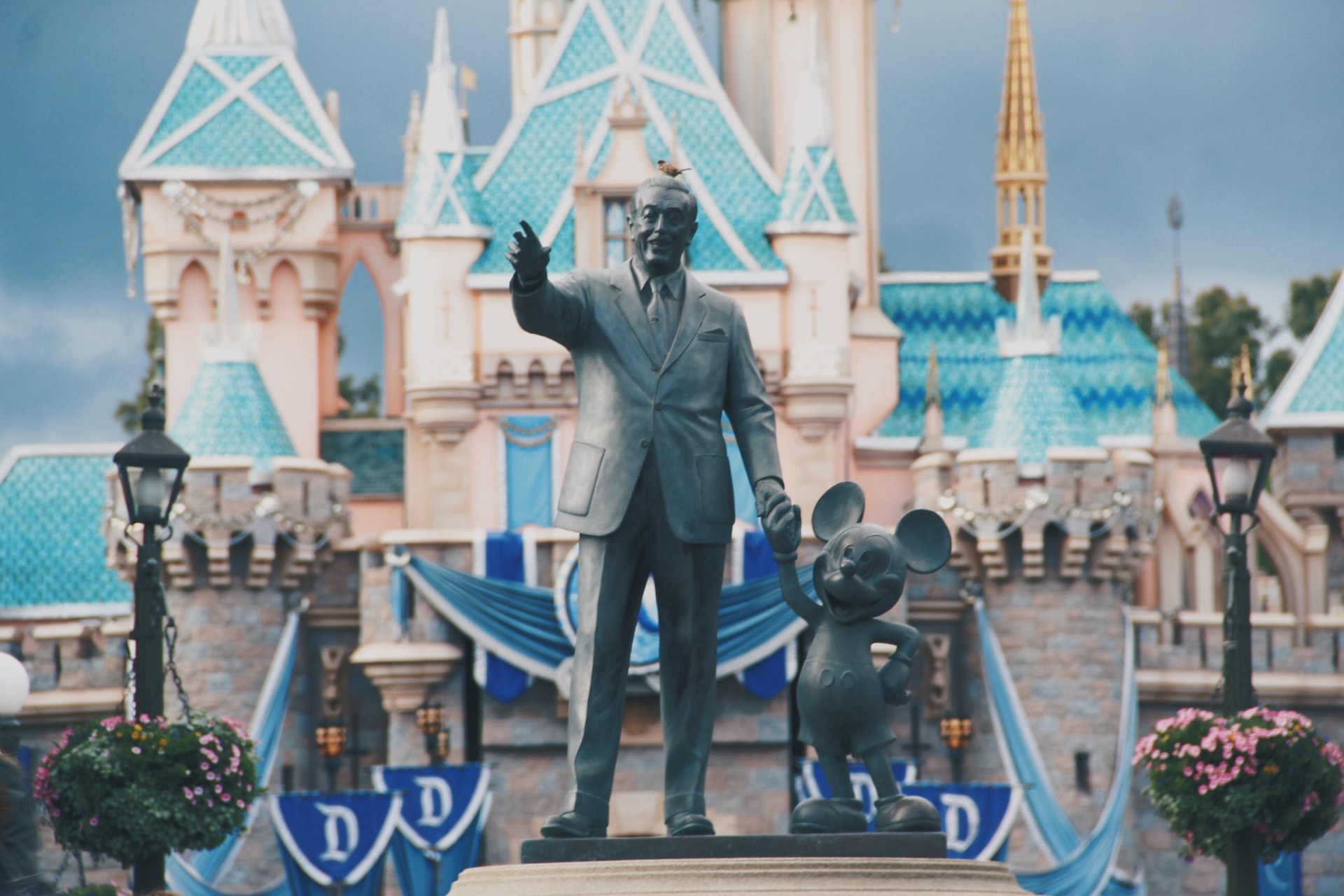 Walk Disney and Mickey Mouse statue at Disneyland