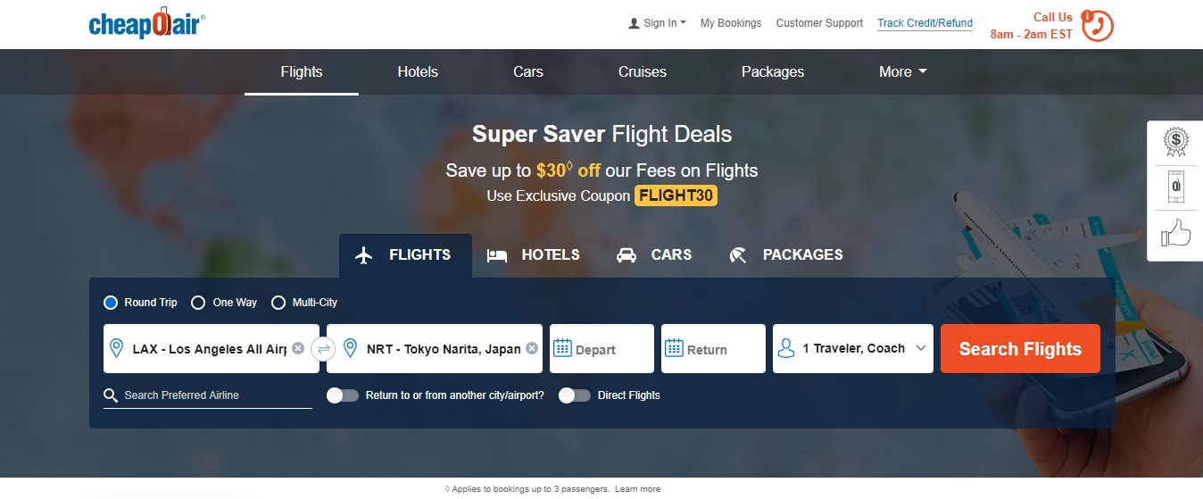 CheapOair homepage