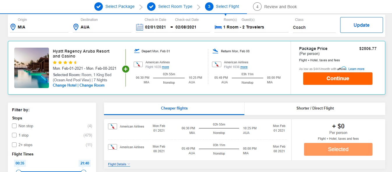 CheapOair package continue