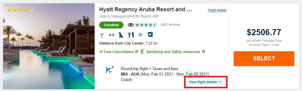 CheapOair packages flight details