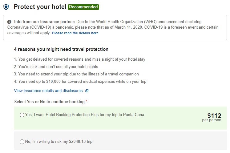 Expedia hotel insurance