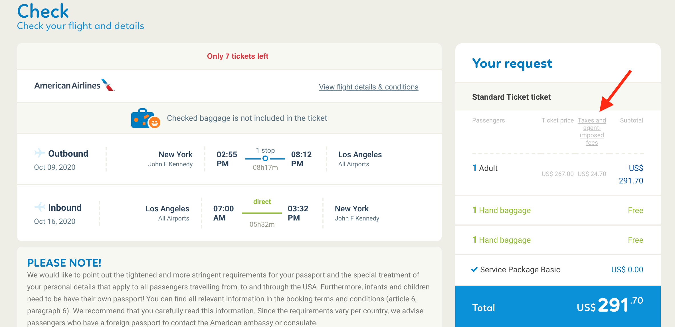 Fees on flights purchased through Vayama