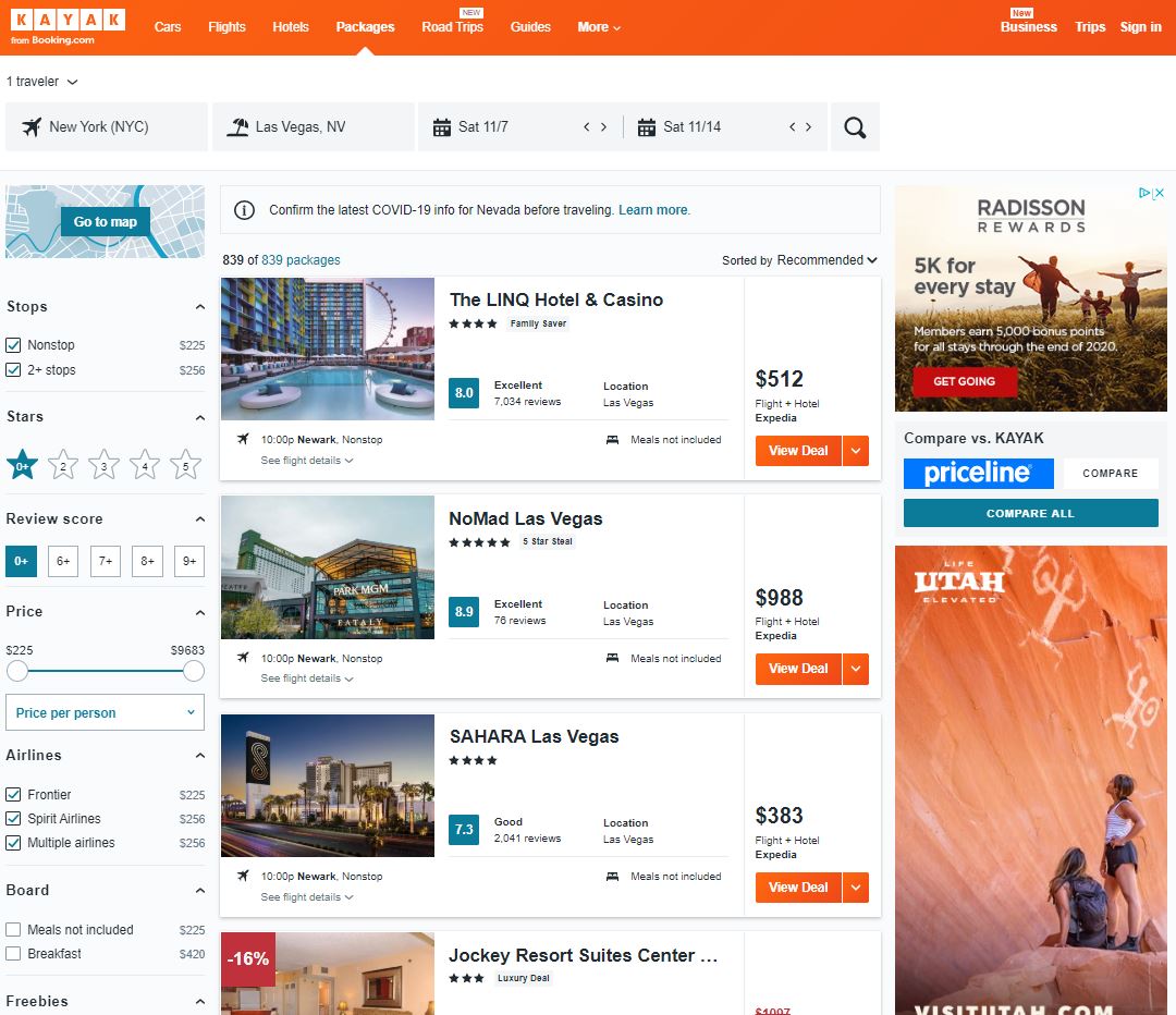 Kayak Las Vegas Packages