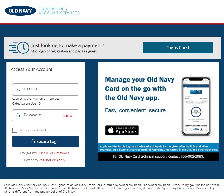 Old Navy Synchrony log in