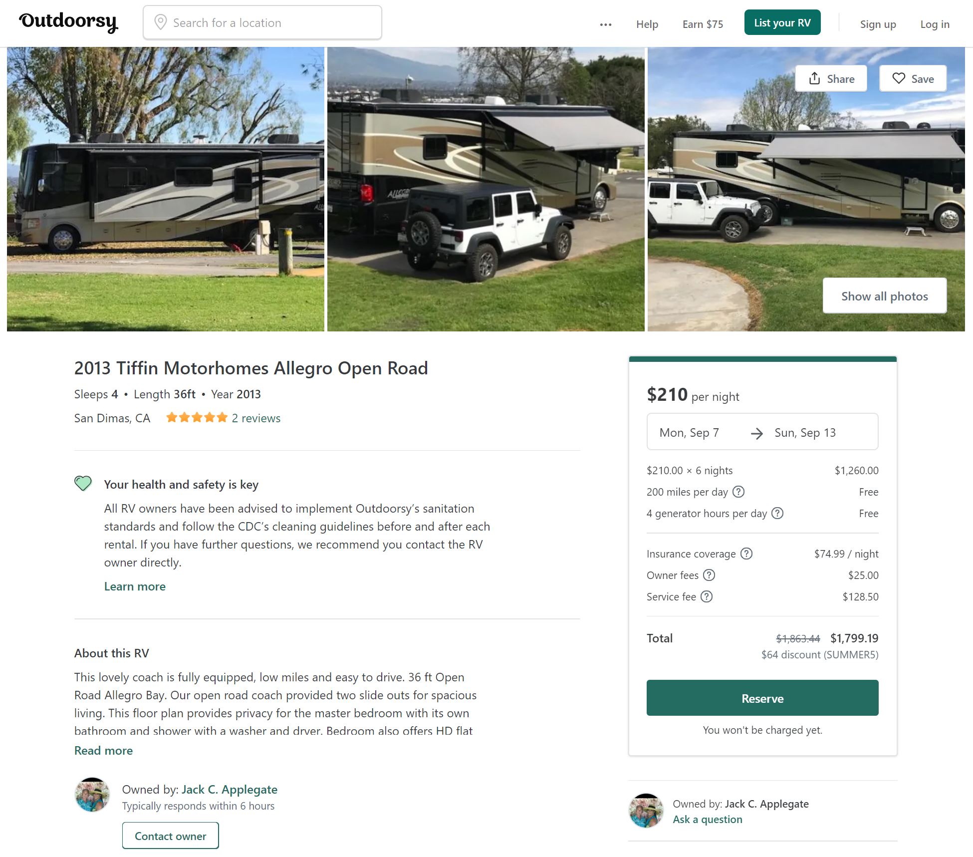 Outdoorsy Product Page