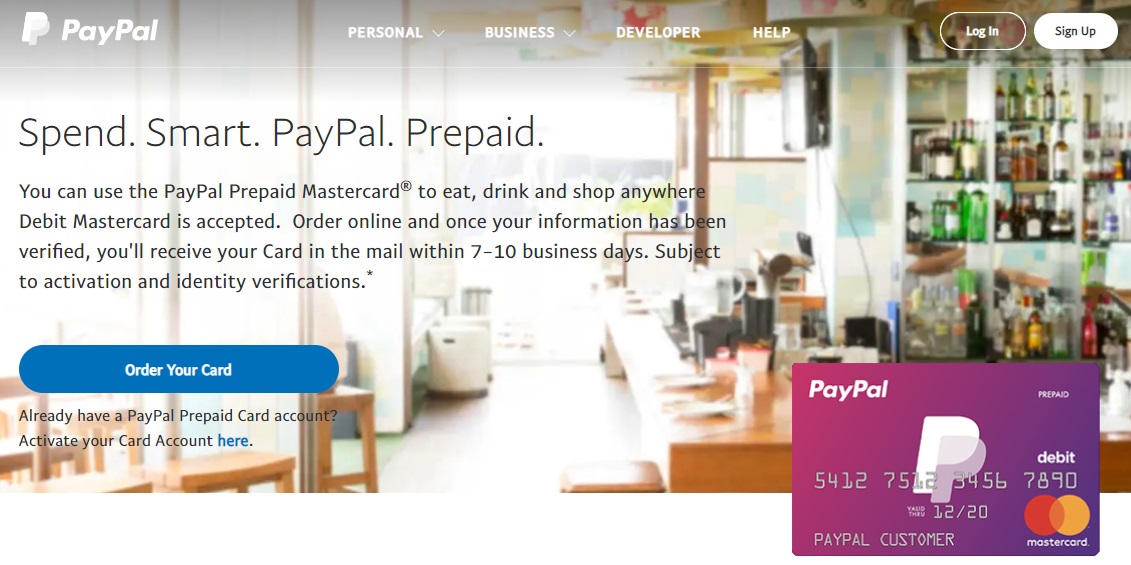 PayPal Prepaid Card Landing Page