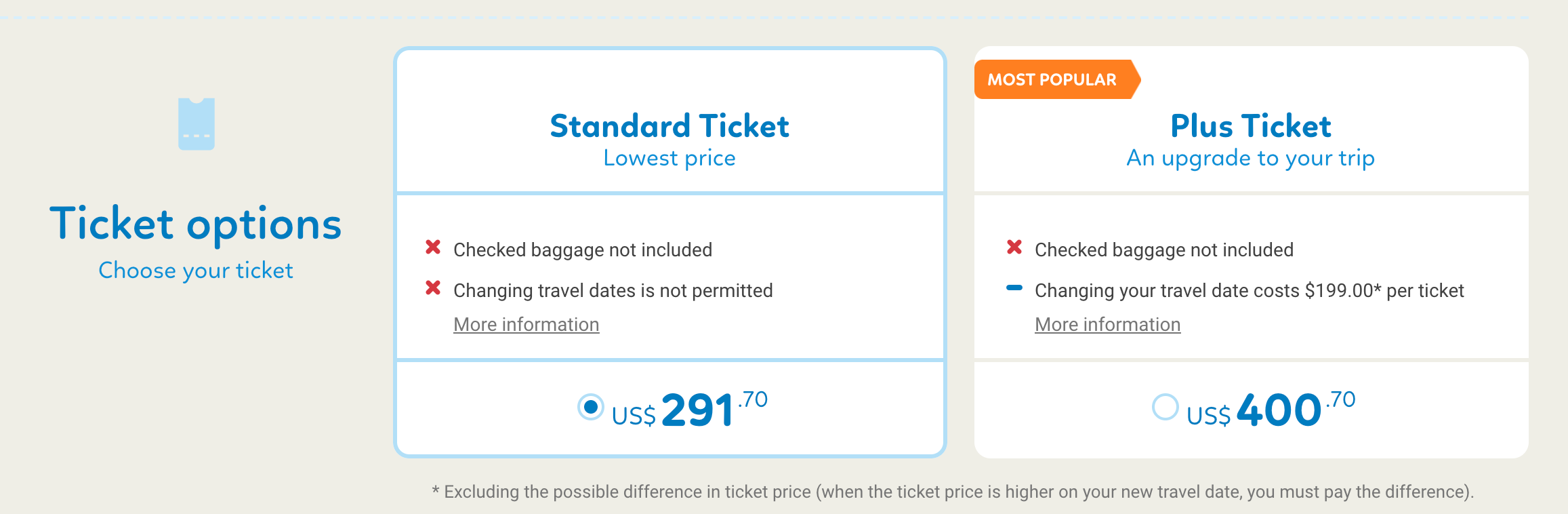 Standard Vs Plus Ticket on Vayama