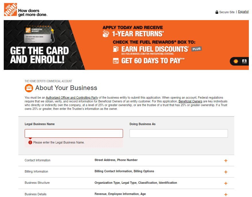 The Home Depot Commercial Account Application Form