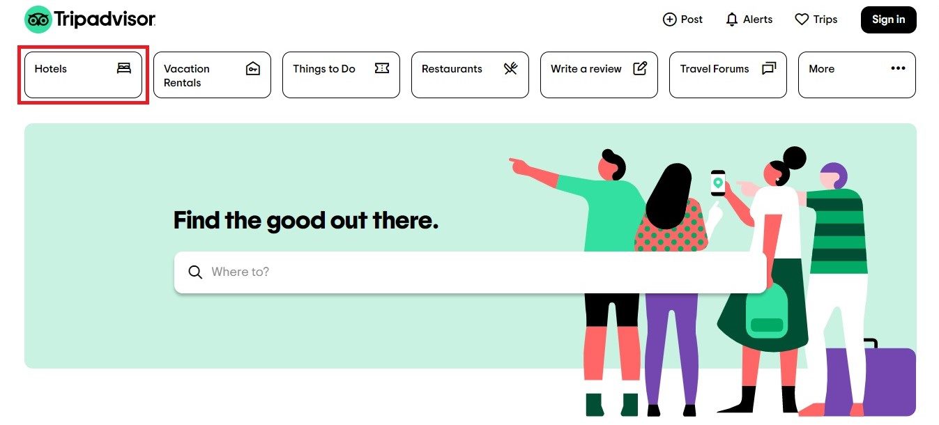 TripAdvisor Hotels homepage