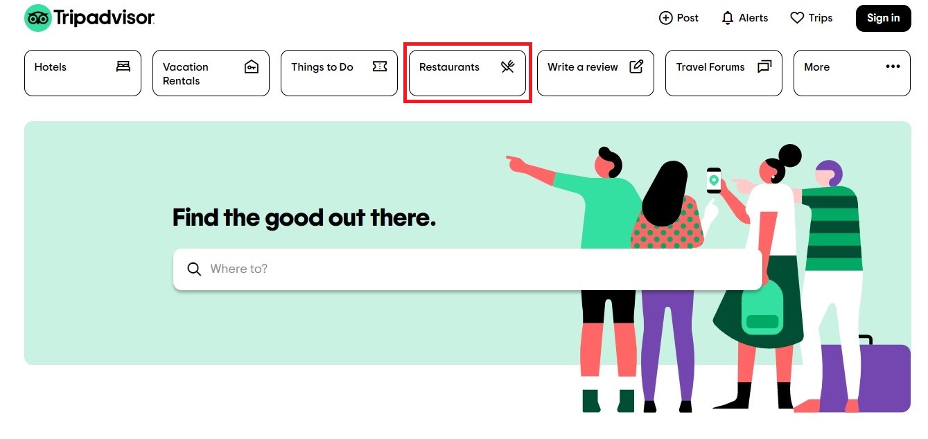 TripAdvisor Restaurants homepage
