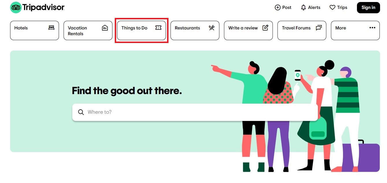 TripAdvisor Things to Do homepage