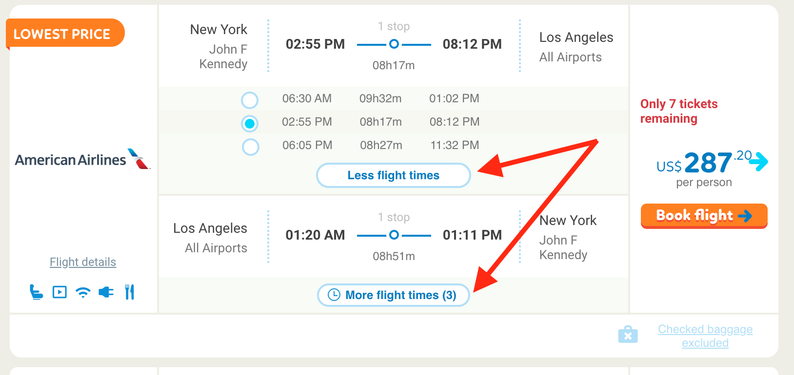 Vayama flight search results