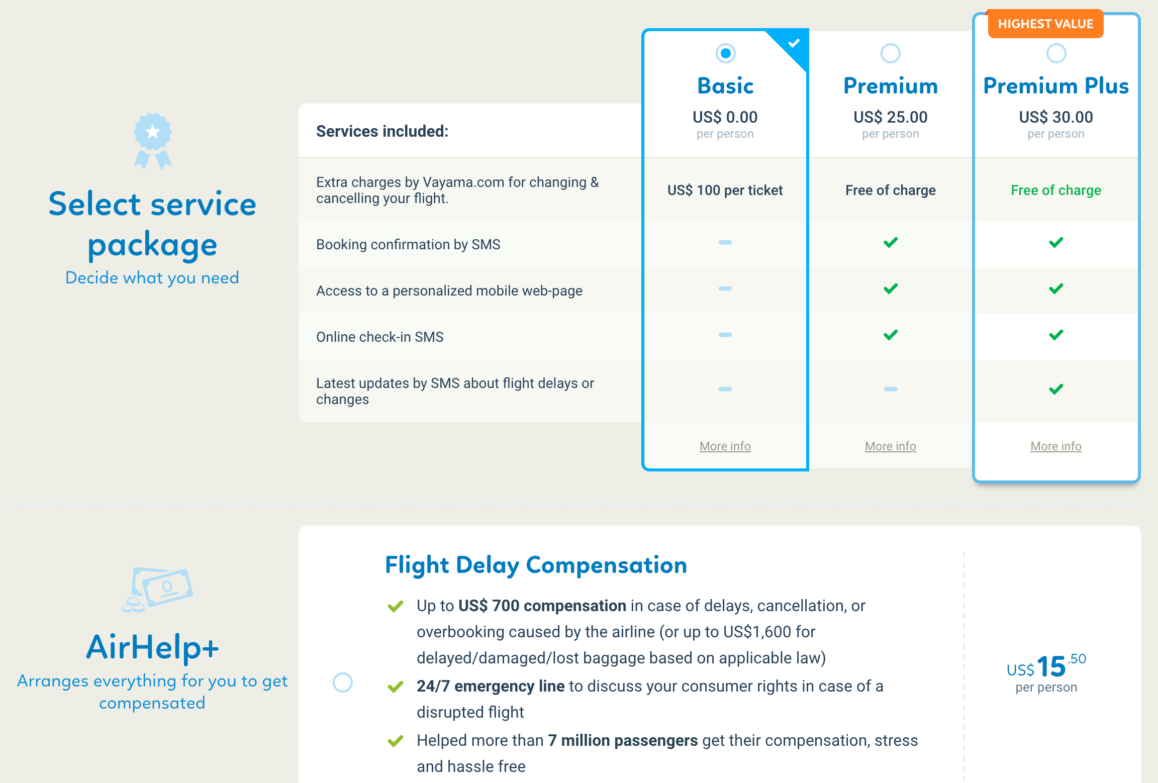 Vayama service packages