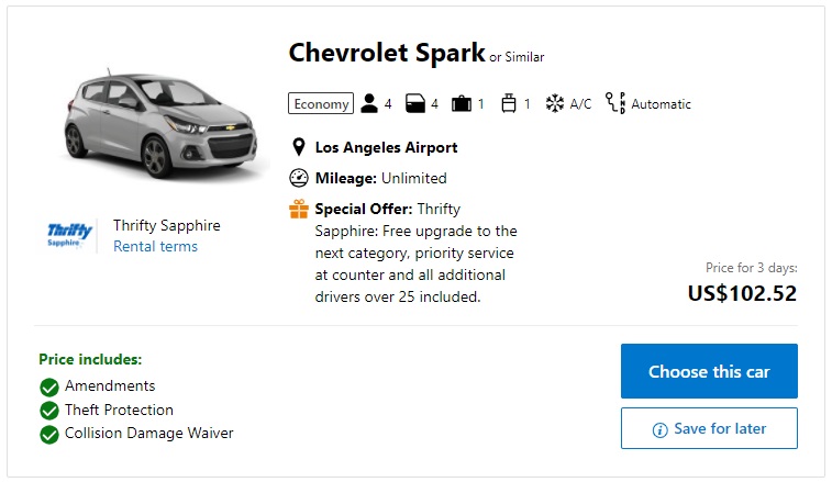 Booking.com car detail
