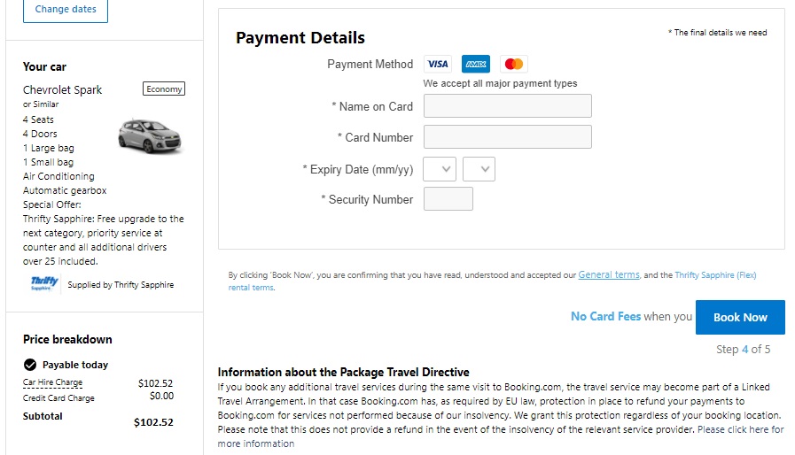Booking.com car final details