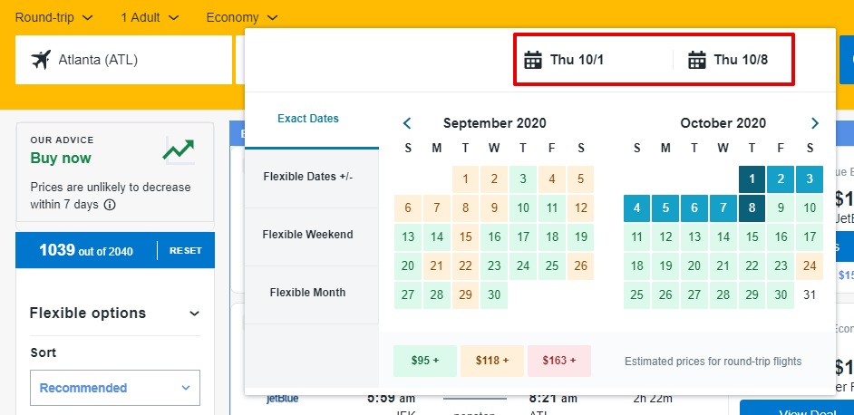 Booking.com flight dates