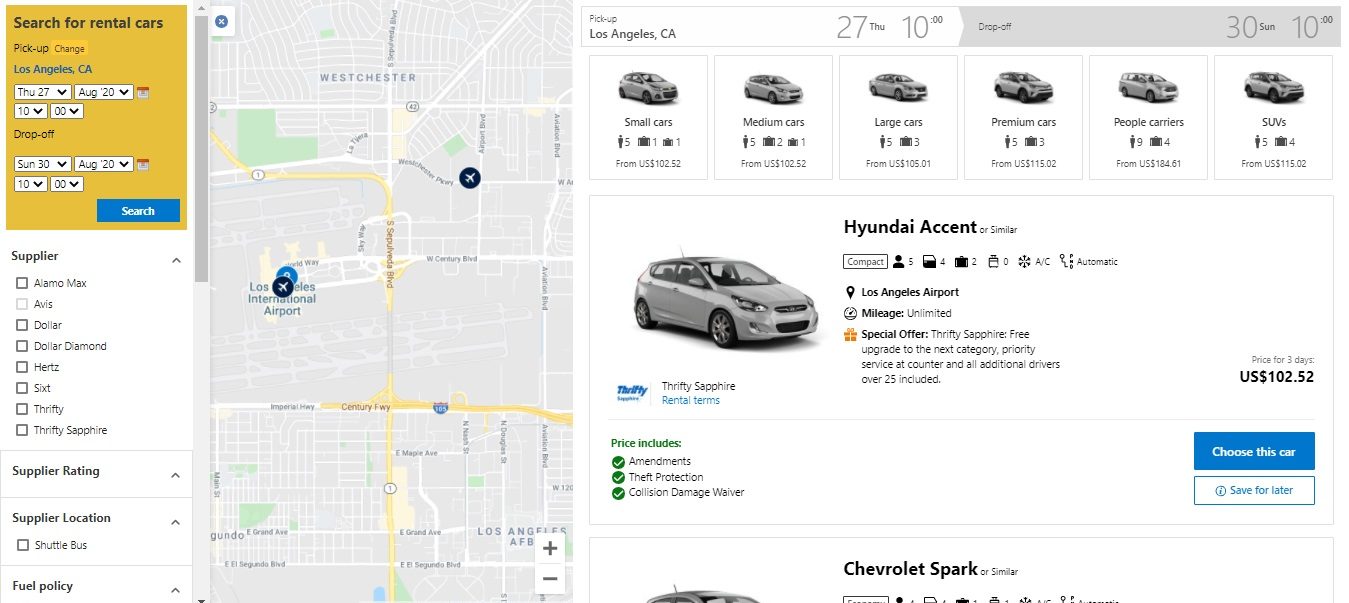 Booking.com search results by location