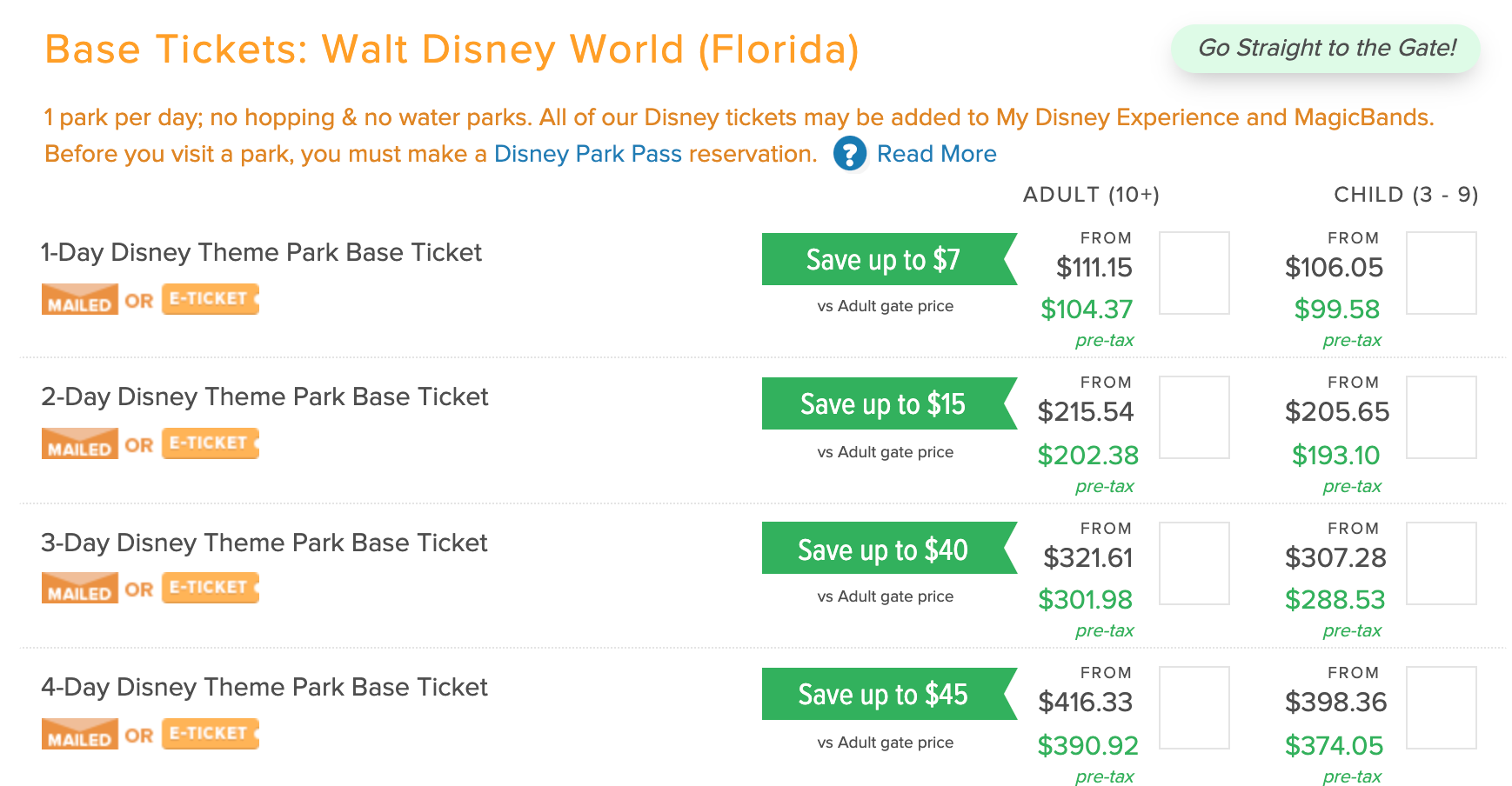Disney tickets through Undercover Tourist