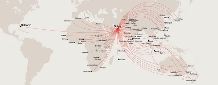 Emirates hub and spoke route network