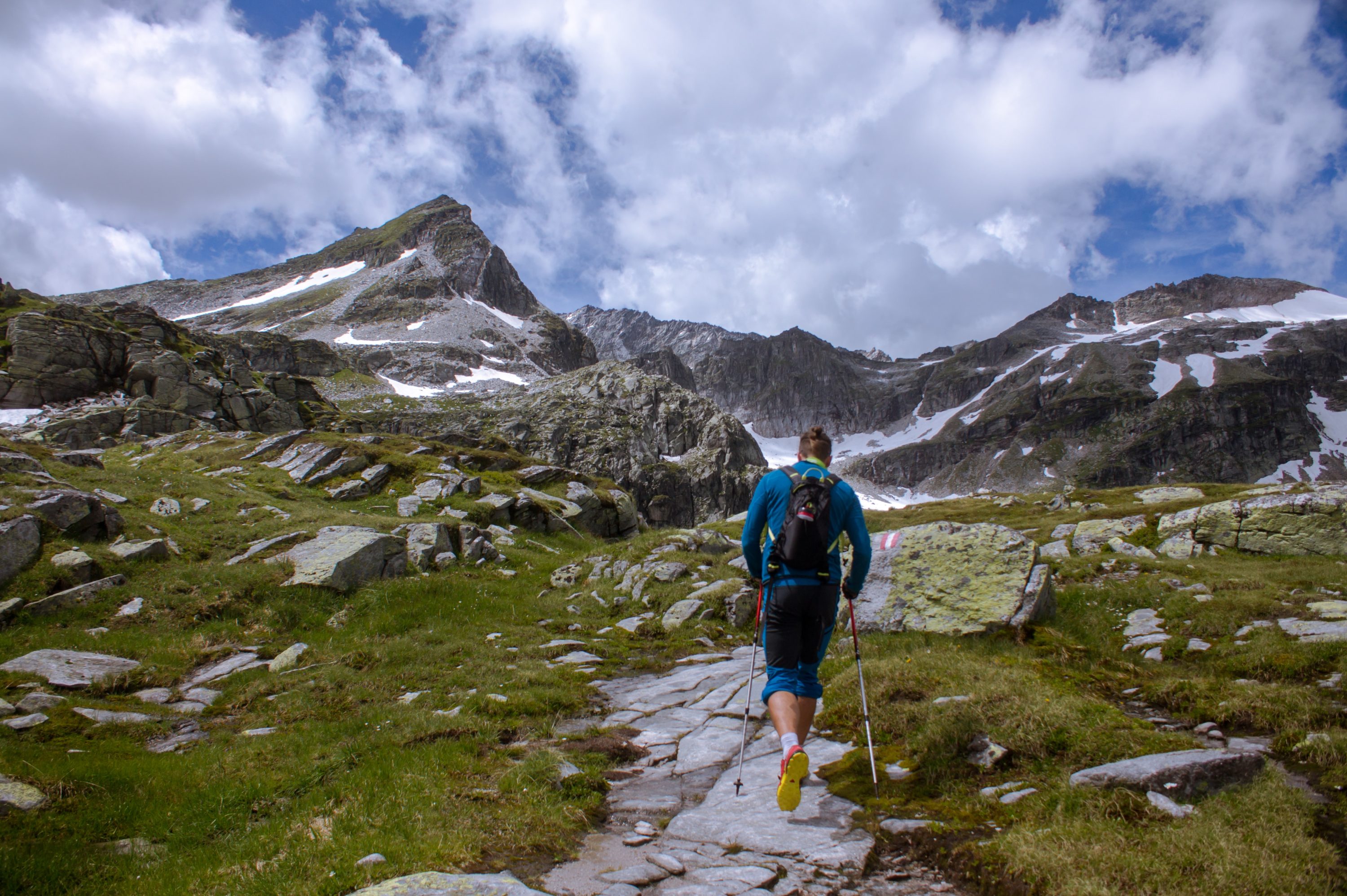 Hiking in mountains with poles