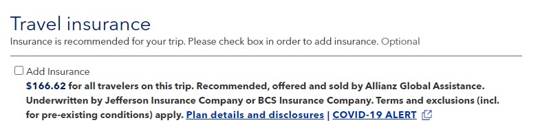 JetBlue Vacations insurance
