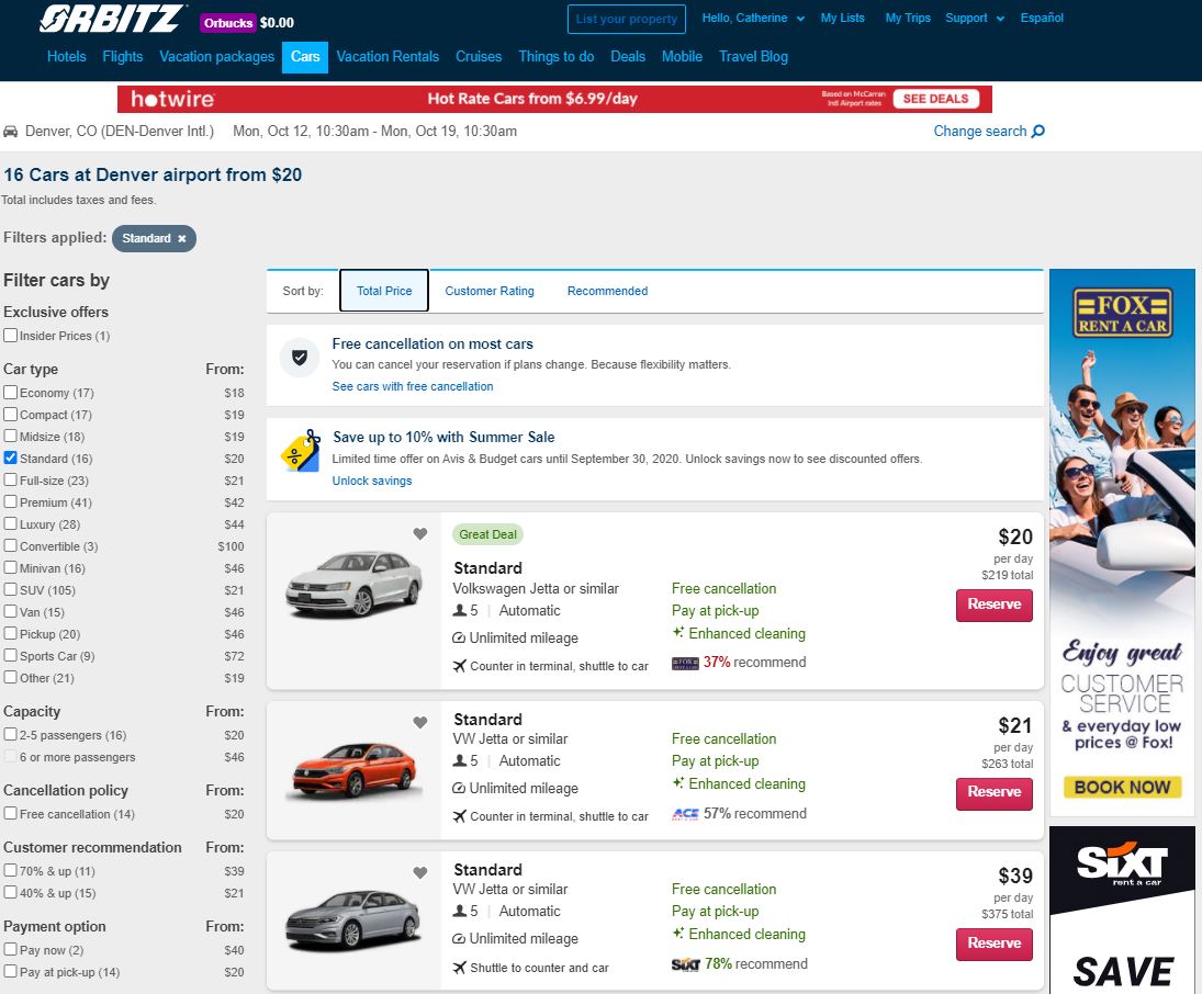 Orbitz Car Rentals