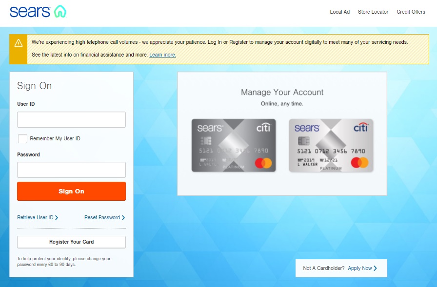 Sears Citi landing page