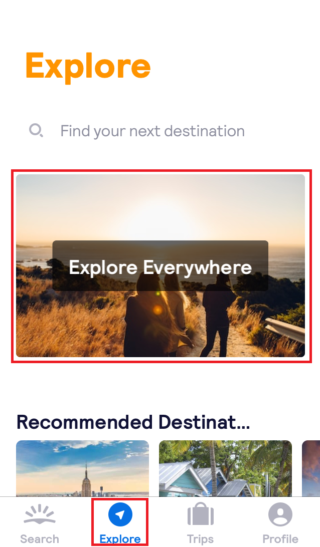 Skyscanner app explore screen