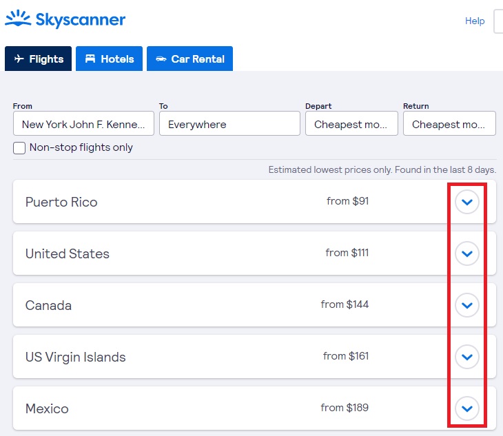 Skyscanner flight Everywhere