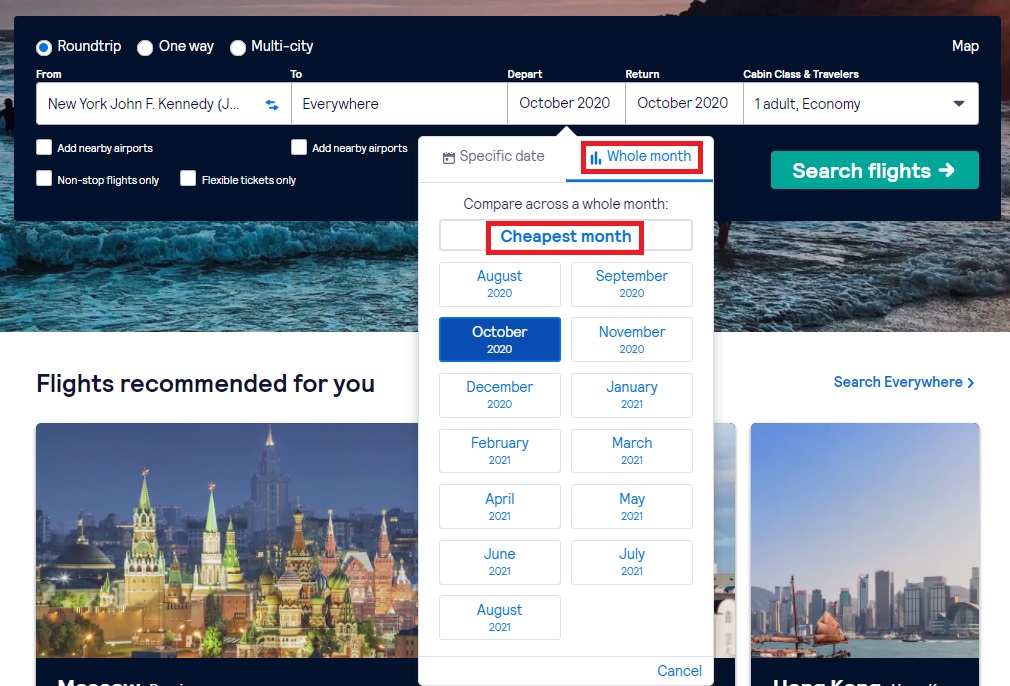 Skyscanner flight dates